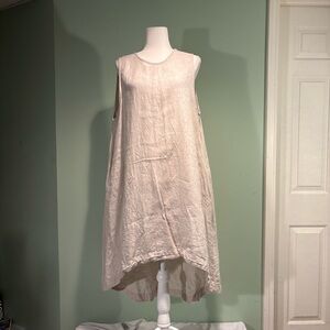 Sleeveless High-Low 100% Linen Dress in Light Beige w/pockets size XXL